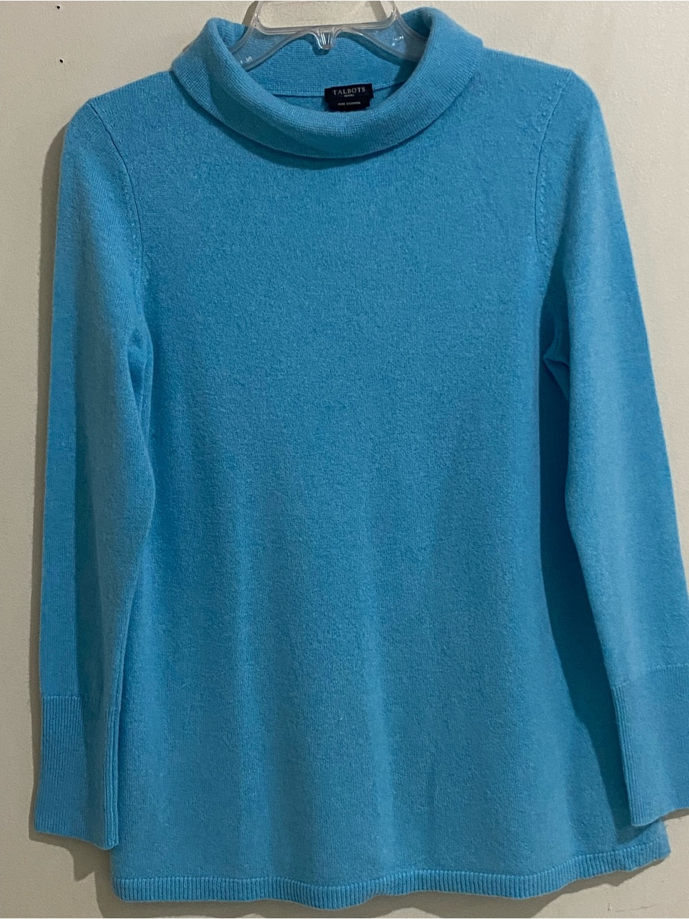 Talbots Petite Cashmere Bright Aqua Blue Turtleneck Sweater